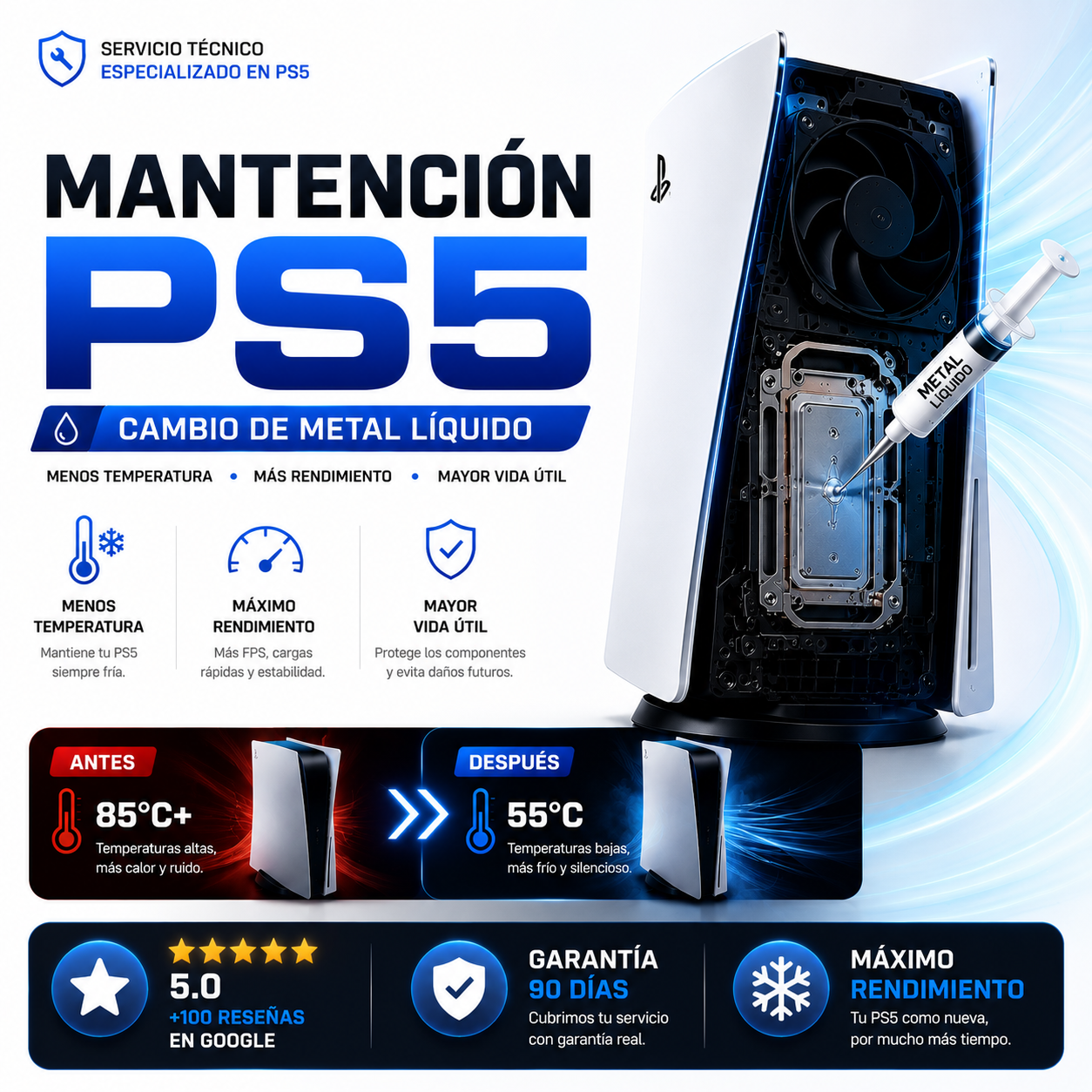 Mantención PS5 con Cambio de Metal Líquido – Máximo Rendimiento y Refrigeración