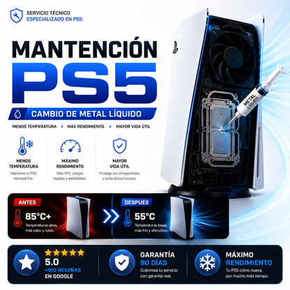 Mantención PS5 con Cambio de Metal Líquido – Máximo Rendimiento y Refrigeración