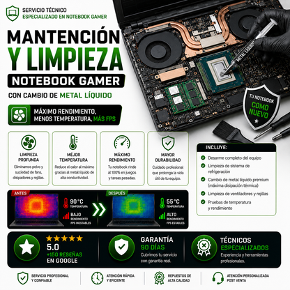 Mantención y limpieza de Notebook Gamer con cambio de metal liquido