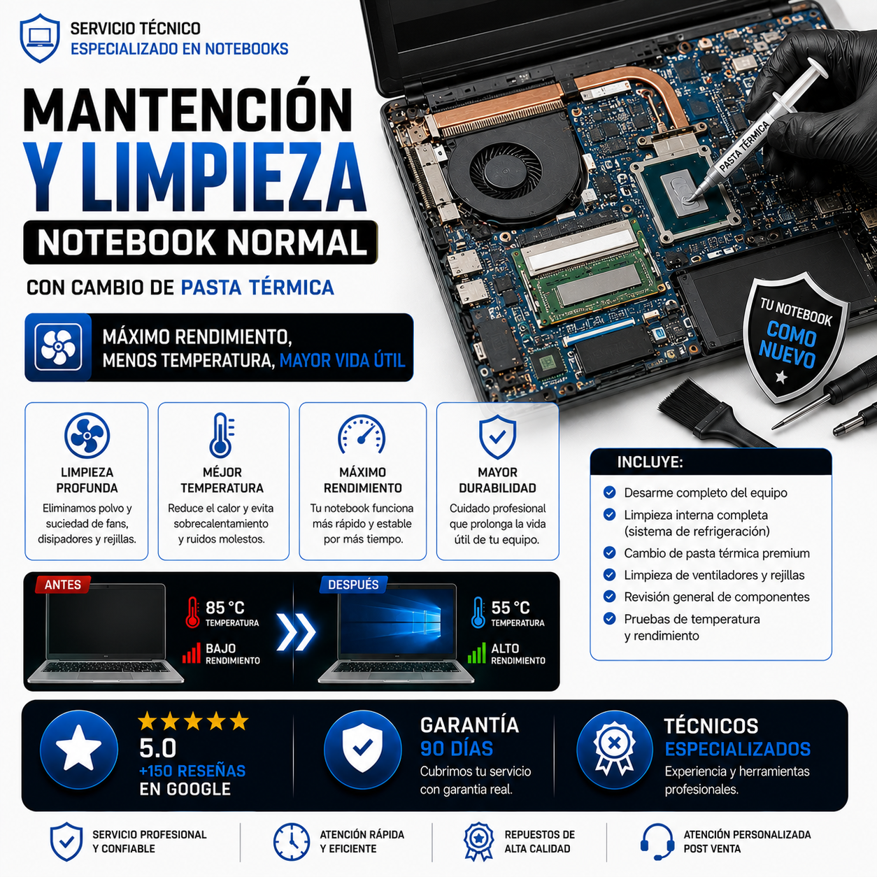 Mantención y Limpieza de Notebook con Cambio de Pasta Térmica