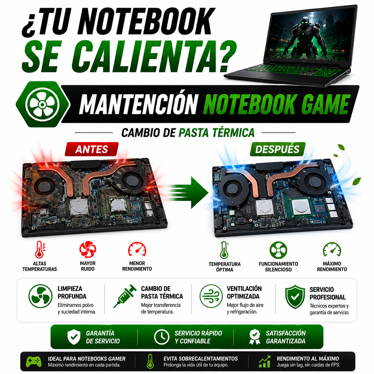 Mantención y limpieza de Notebook Gamer con cambio de pasta térmica