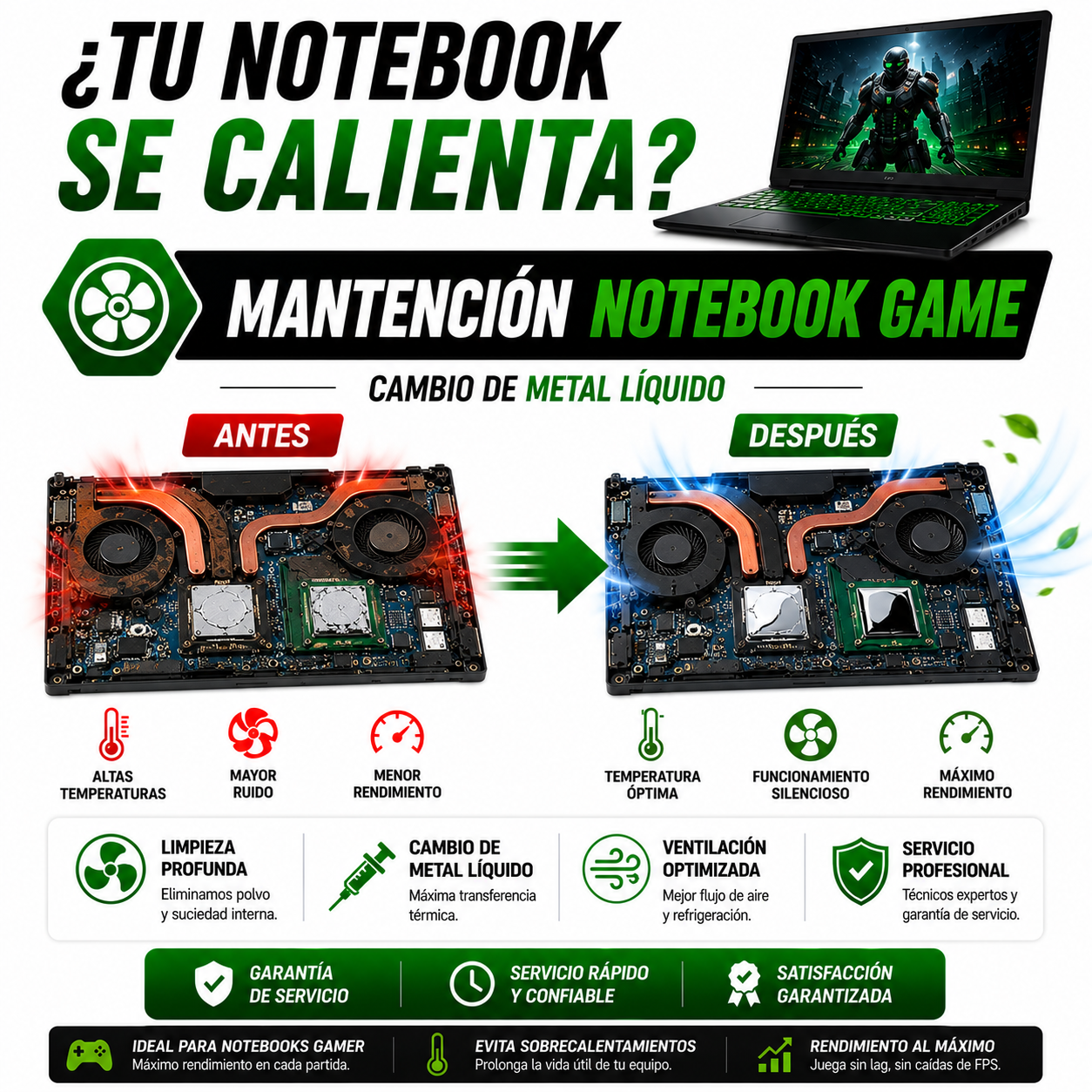 Mantención y limpieza de Notebook Gamer con cambio de metal liquido