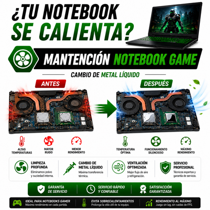 Mantención y limpieza de Notebook Gamer con cambio de metal liquido