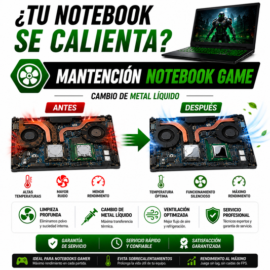 Mantención y limpieza de Notebook Gamer con cambio de metal liquido