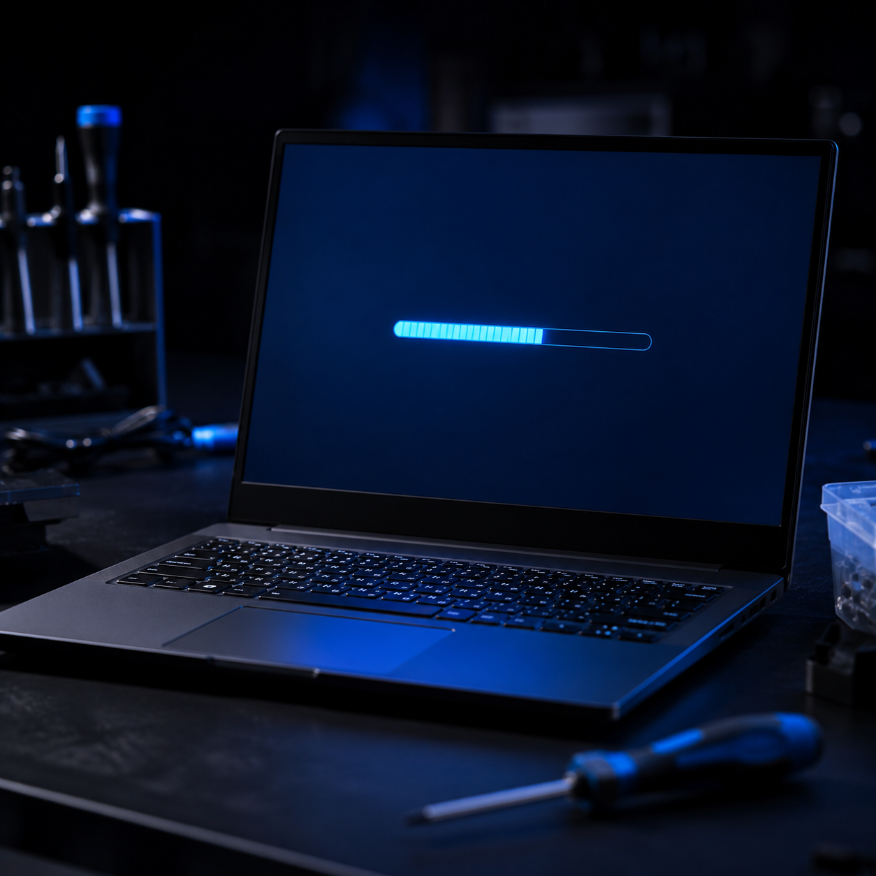 Notebook durante servicio de formateo e instalación de sistema operativo en Rancagua